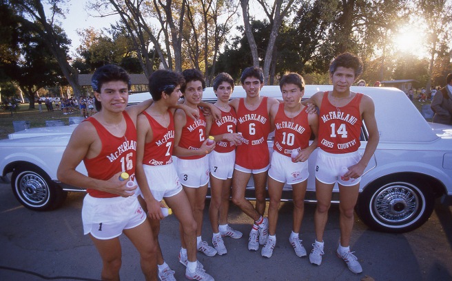 Still grieving following the deaths of Sylvia Diaz and Herlinda Gonzalez from the girls team, a parent arranged to have the boys arrive at the section championships in a limo. From left: Thomas Valles, Victor Puentes, Johnny Samaniego, Damaci Diaz, David Diaz, Amador Ayon and Luis Partida.